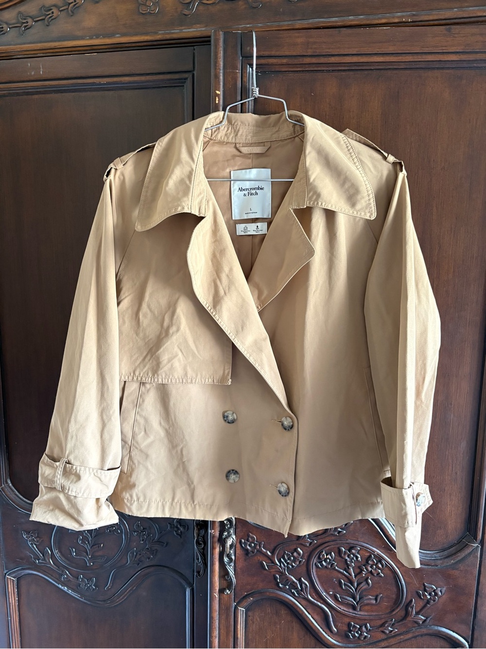 Abercrombie & Fitch Relaxed Short Tan Trench Coat Double-breasted Large